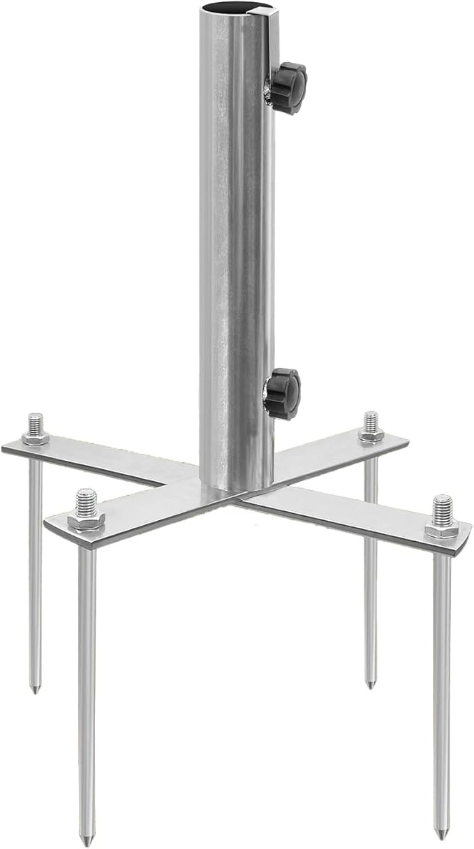 Beach Umbrella Stand Holders Heavy Duty Outdoor Base Umbrella Parasol Base Metal Grass with 4 Forks Spikes (Fit 1.1in-1.5in Pole,Galvanize) for Beach,Sand,Yard,Lawn-NeatNest