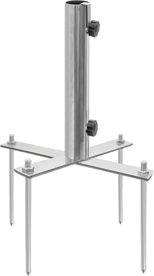 Beach Umbrella Stand Holders Heavy Duty Outdoor Base Umbrella Parasol Base Metal Grass with 4 Forks Spikes (Fit 1.1in-1.5in Pole,Galvanize) for Beach,Sand,Yard,Lawn-NeatNest