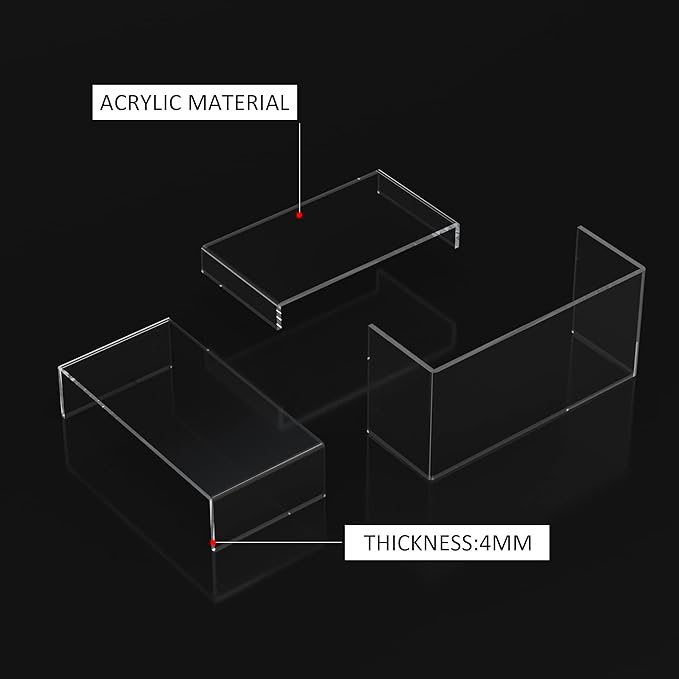 Acrylic Risers Display Stands 3pcs, Rectangular Dessert Table Display Set, Clear Display Shelf for Funko Pop, Collectibles, Retails, Shoes, Plants, Home Decors, Decoration - 7.5''x8''x8.5''-NeatNest