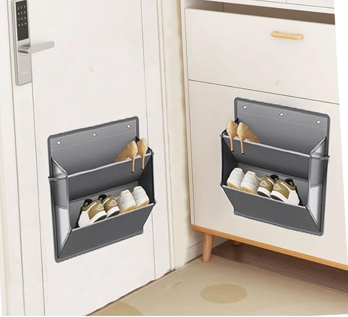 2 Pack RV Shoe Storage with Adhesive hook,Over the Door Shoe Rack,Heavy Duty Oxford Fabric Wall Hanging Organizer with Large Deep Pocket for Camper,Narrow Space Saving Closet Organizers(Grey, 2-Grids)-NeatNest