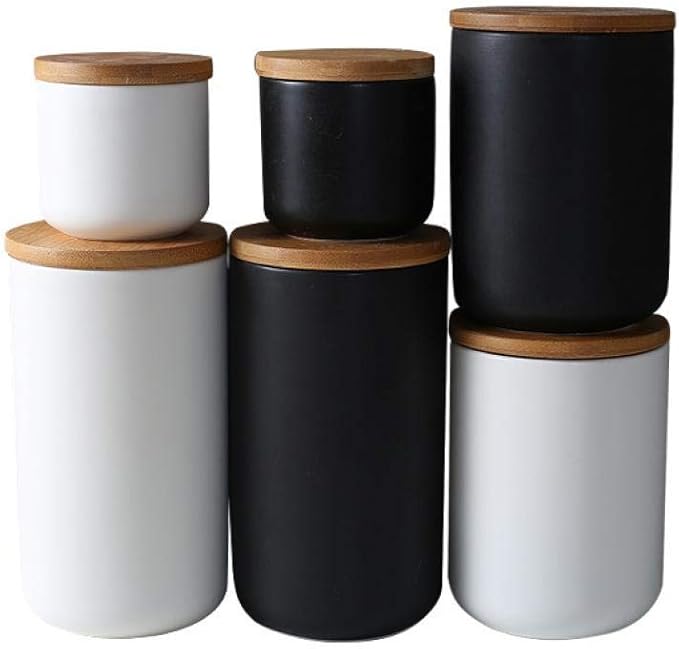 jessie Ceramic Storage Containers with Airtight Seal Bamboo Lids Kitchen Canisters for Tea Spice Seasoning Sugar Coffee (white, 1000ml/34 oz)