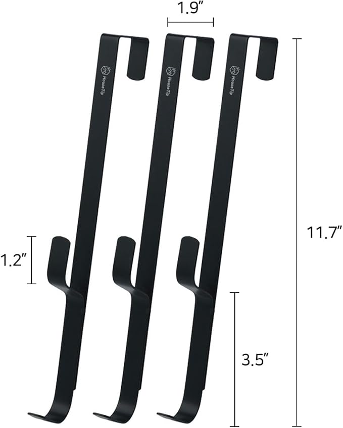 Over The Door Hook Rack, Kitchen appliances, Dorm Room Essentials, Stainless Steel, No Drill, Damage-Free, Space Saving Door Hanger for (Bathroom, Bedroom, Closet)(Black)