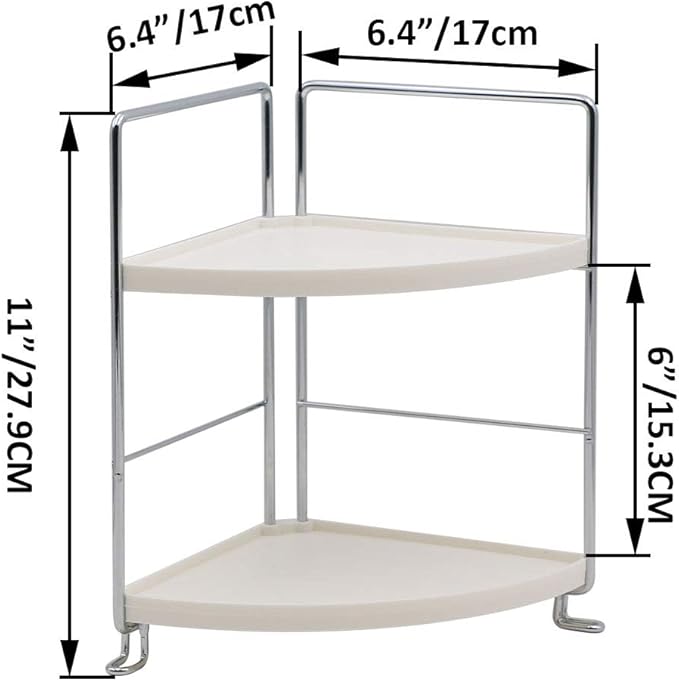 2-Tier Bathroom Countertop Organizer - Vanity Tray Cosmetic & Makeup Storage- Kitchen Spice Rack Standing Shelf - Corner Storage Shelf, Silver-NeatNest