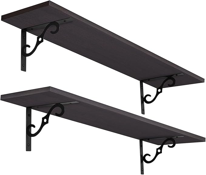 DINZI LVJ Long Wall Shelves, 31.5 Inch Large Floating Shelves Set of 2, Wide Display Shelf Wall Mounted with Brackets, Easy Hanging for Living Room, Toilet, Office, Bedroom, Espresso-NeatNest