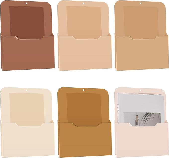 Fuutreo 6 Pcs Magnetic Wall File Organizer Magnetic Wall File Holder Refrigerator Magazine Holder for Mail Letters Paper(Earthy Color,10 x 13 Inch,Vertical)