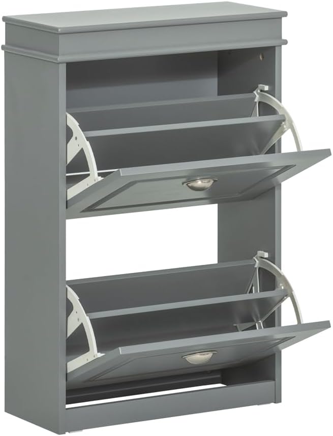SoBuy Small Shoe Cabinet, Slim Shoe Rack 2 Flip-Drawers, Thin Shoe Storage Cupboard Organizer Unit for Entryway and Hallway, Grey FSR78-HG-NeatNest