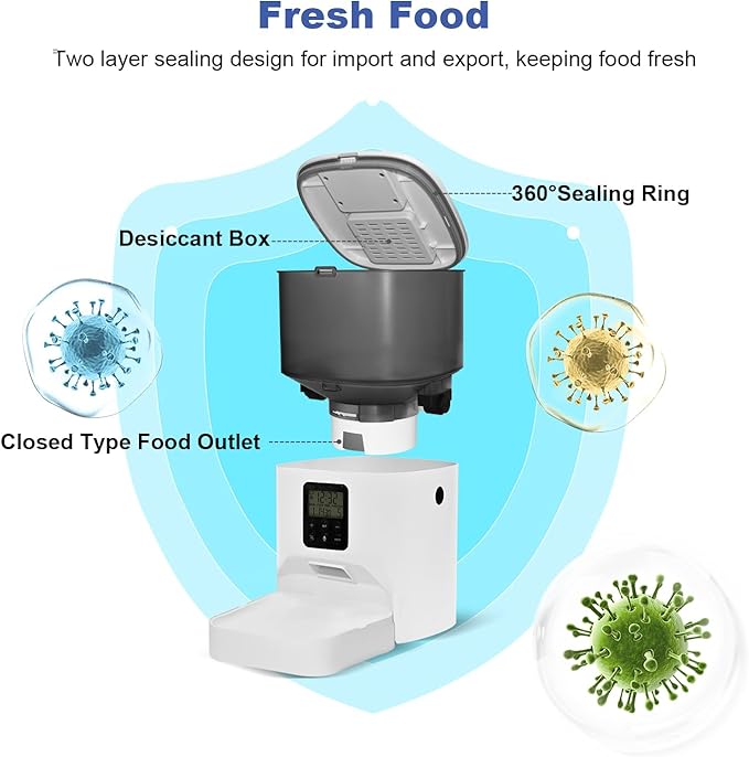 Automatic Cat Feeder, 4L Cat Food Dispenser with 10s Voice Recorder, Pet Feeder up to 8 Meals per Day, Timed Dog Feeder with Dry Food Sealed Ring (White, 4L-Basic)-NeatNest