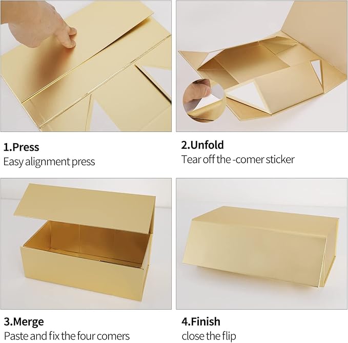 Gold Gift Boxes 12"x6"x4" with Magnetic Closure Lid Gift Boxes for Presents,Bridesmaid Gifts Box,Cute Box,Luxury for Gift Packaging, Magnetic Gift Box for Wrapping Gifts (Gold/5PCS)-NeatNest