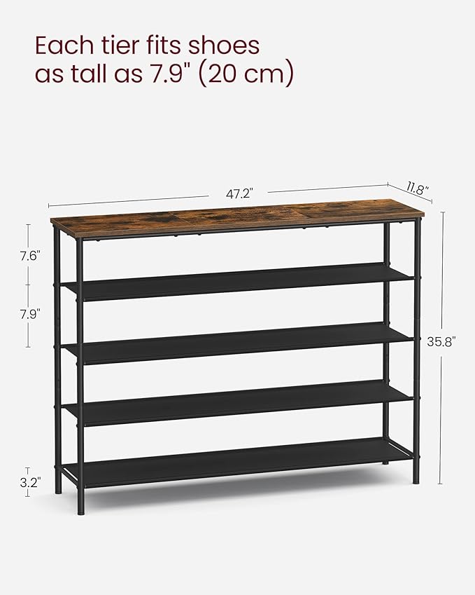 VASAGLE Shoe Rack, 5-Tier Shoe Storage Organizer for Entryway and Closet, Holds 20-24 Pairs of Shoes, 4 Fabric Shelves, Steel Frame, Industrial, Rustic Brown and Black ULBS136B01-NeatNest