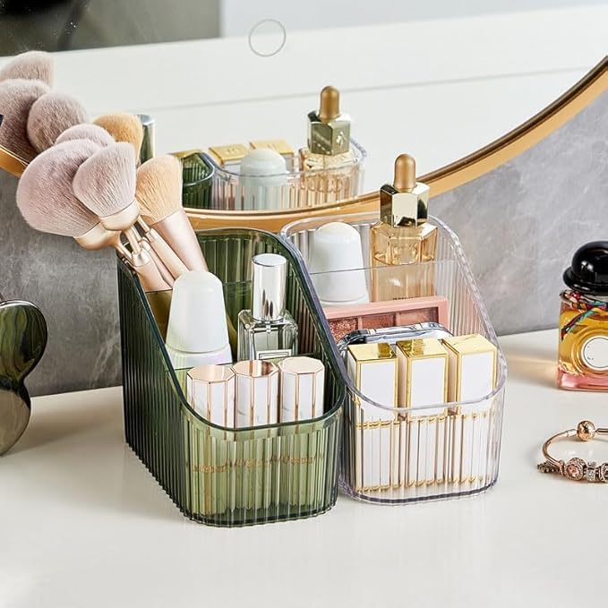 Makeup Organizer Cosmetics Storage Box, Large Capacity Make Up Brush Holder Organizer Vanity Accessories, Bathroom Countertops, Desk Storage Container, Cosmetic Display cases(Green-S)-NeatNest