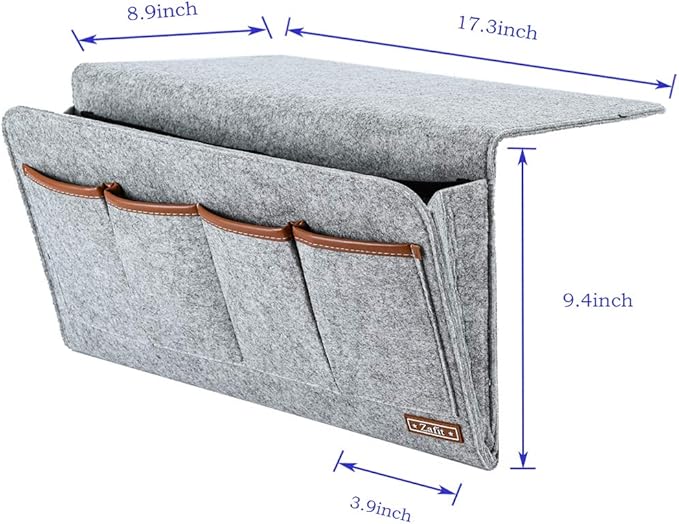 Bedside Caddy, Large Size Storage Organizer with 7 Pockets for Magazine, Remotes, Phone (17.3'' x 18.1'', Light Grey)-NeatNest