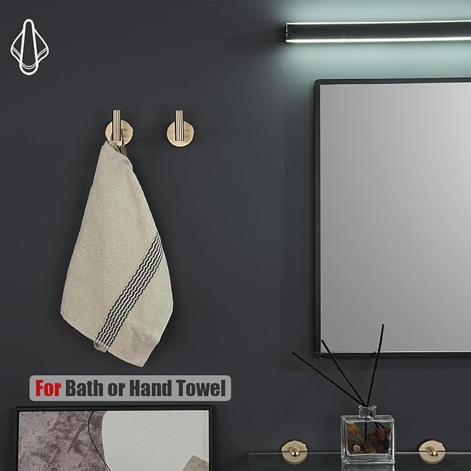 JQK Bathroom Towel Hook Champagne Bronze, Coat Robe Clothes Hook for Bathroom Wall Mounted (Pack of 4), SUS 304 Stainless Steel 0.8mm, TH100-CB-P4-NeatNest