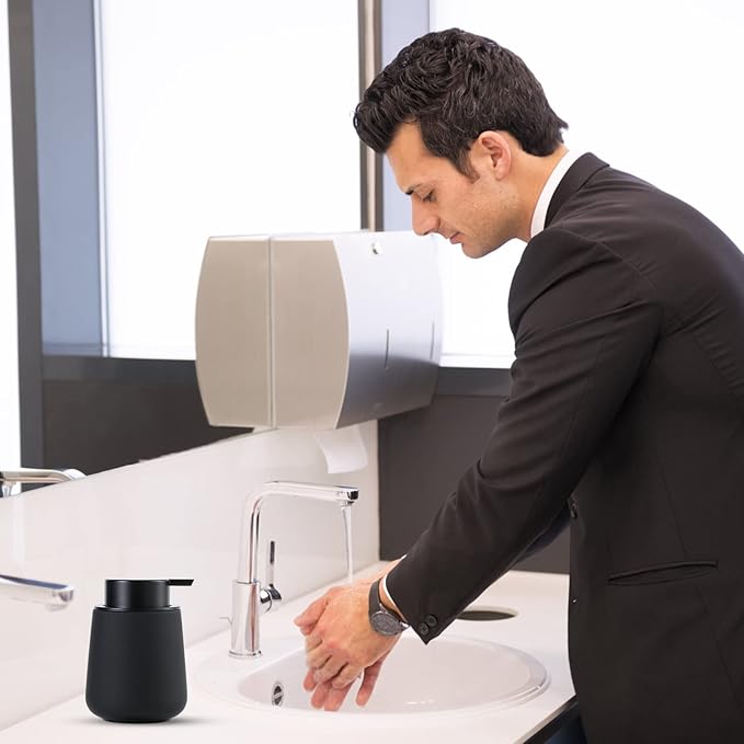 BosilunLife Foam Hand Soap Dispenser - 12 oz Bathroom Lotion Hand Pump Dispenser Black Foaming Hand Soap Dispenser Ceramic Dish Liquid Dispenser for Kitchen Hand Wash Dispenser (Rubber Paint)-NeatNest