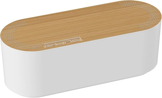 D-Line Cable Management Box, Power Strip Holder, Floor Outlet Hiders, Desk Cord Organizer, Cover TV Wires, Wire Storage, Extension Hider, Office Concealer for Cords - Small, Wood-Effect Lid-NeatNest