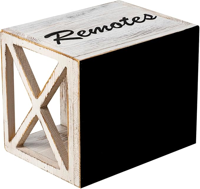 FARM IN Remote Control Holder,TV Remote Holder,Remote Caddy,Solid Wood Remote Control Holder with Cursive Letters Design, Whitewashed Solid Pine Wood with Black Cursive Letters Remotes-NeatNest