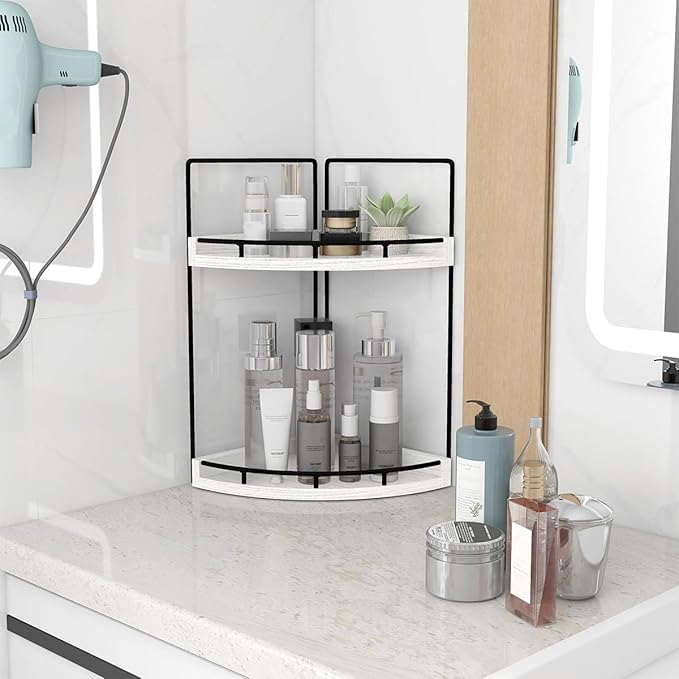 Dorhors 2-Tier Rustic White Corner Bathroom Shelf-NeatNest