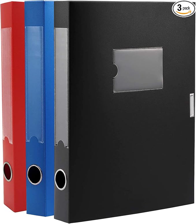 Foldable A4 Document Box with Lid, Pack of 3 Plastic Archive Cases, 31x24x4cm, File Folder Organizer Document Storage File Boxes for Office, School, Letter Size Paper (Multicolor)