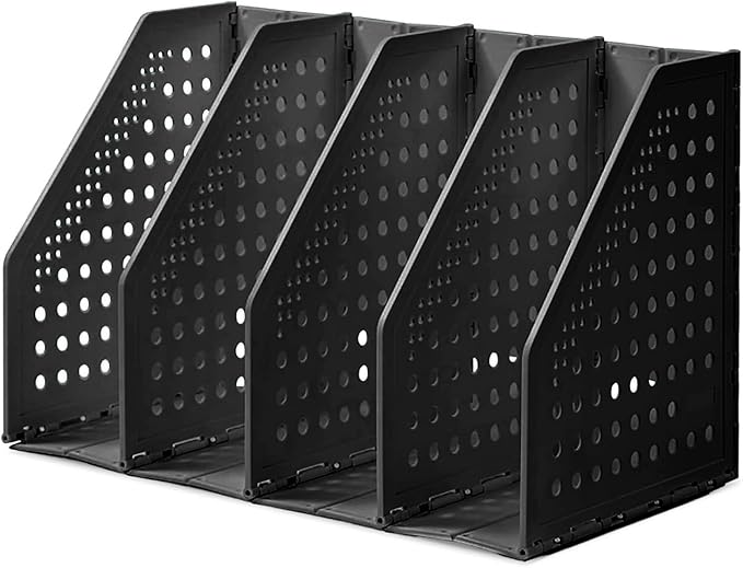 deli Collapsible Magazine File Holder 4 Vertical Compartment Binder Holder for Desk Organizer Adjustable Sturdy Binder Storage Organizer for Office School Home(Black)-NeatNest