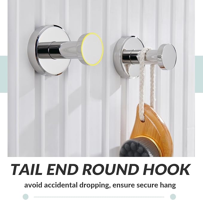 APLusee Polished Chrome Bathroom Towel Hooks 2 Pack, 304 Stainless Steel Round Robe Hooks for Bathroom Kitchen Garage, Heavy Duty Wall Mounted Towel Hanger