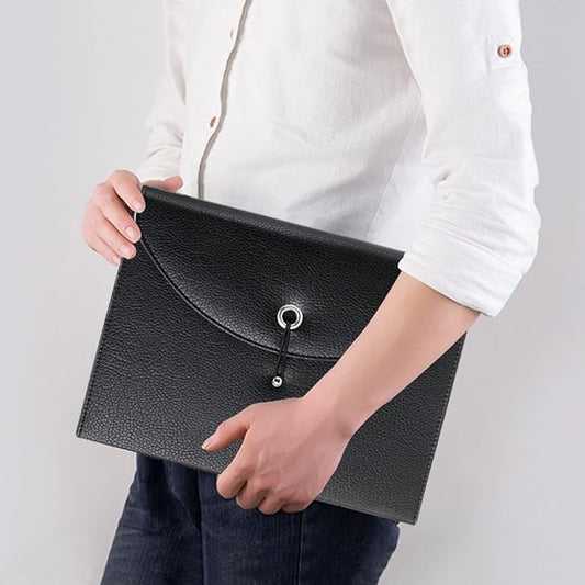 BTSKY PU Leather Expanding File Folders-13 Pockets A4 Letter Size Paper File Folder Accordion Business Document Organizer with Fasteners and Tabs (Black)-NeatNest