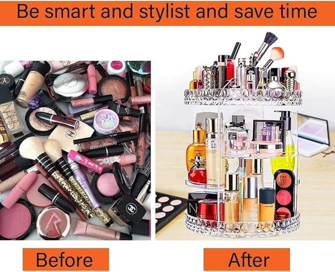 ZHIAI 360 Rotating Makeup Organizer, Large Capacity Cosmetics Organizer for Perfume Holder Organizer Countertop, DIY Adjustable Bathroom Makeup Carousel Holder Rack, Clear Diamond-NeatNest