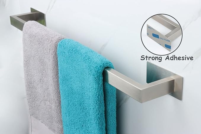 Bathroom Towel Bar Self Adhesive, No Drilling Towel Rack Easy to Install, Hand Towel Holder Made of Premium Stainless Steel Sticky on Hand Towel Hanger for Kitchen, Toilet.(16IN, Brushed)-NeatNest