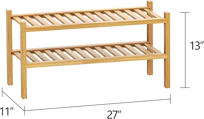 Bamboo Shoe Rack 2-Tier Organizer-Stackable Storage Shelf with Multi-Function Combinations-Free Standing Shoe Racks for Closet,Entryway,Hallway,Bathroom,Living Room Shoe Organization (Natural, 2-Tier)-NeatNest