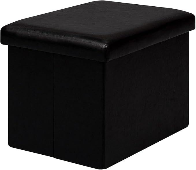 B FSOBEIIALEO Folding Storage Ottoman Cube Faux Leather Ottomans for Living Room, Bedroom, Home Office, Dorm Storage Footrest Black 16.5"x12.6"x12.6"