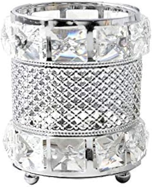 CY craft Silver Makeup Brush Holder Organizer,Handcrafted Vintage Cosmetics Brushes Eyebrow Pencil Pen Cup Collection, Crystal Flower Vase Desk Dresser Decoration and Storage,4.7 x 4 Inch-NeatNest