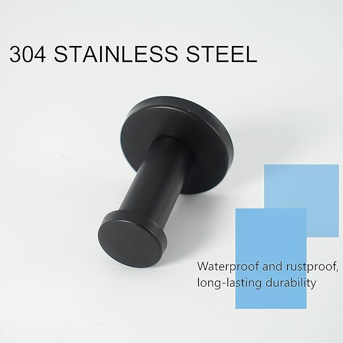 Bathroom Towel Hooks, 6 Pack Round Coat Hooks, Sturdy Wall Mounted Robe Hook, SUS 304 Stainless Steel Heavy Duty Clothes Hanger, Wall Towel Hooks for Bathroom Bedroom Kitchen (Black)