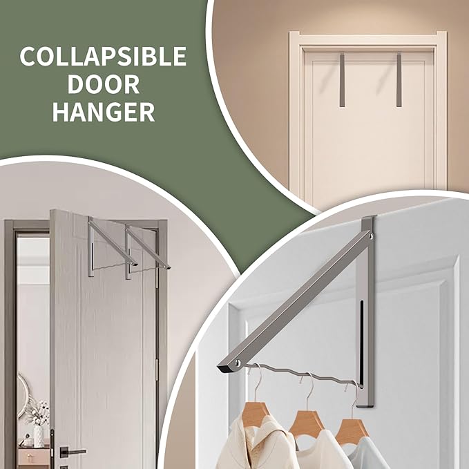 2 Pcs Grey Over The Door Hanger Organizer Drying Rack Collapsible Retractable Clothes Drying Rack Space Saver for Hanging Clothes Towels Bathrooms, Carbon Steel Material