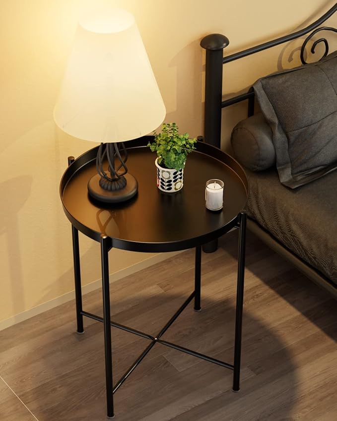 EKNITEY Small Side End Table - Metal Side Table Waterproof Small Sofa Coffee Side Tables Bedroom Indoor Outdoor with Removable Tray for Living Room Bedroom Balcony and Office-NeatNest