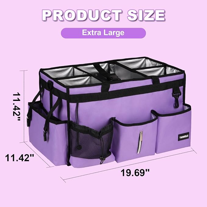 Extra-Large Cleaning Caddy Bag With Detachable Divider,Cleaning Caddy For Cleaning Supplies,19.69" X 11.42" X 11.42" Cleaning Supply Caddy With Adjustable Shoulder Strap & Waist Belt For Cleaners