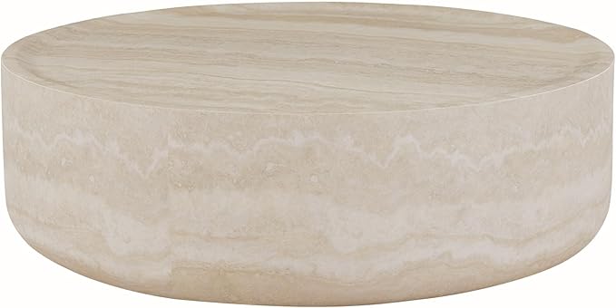 kevinplus ø35.4'' Round Stone Coffee Table for Living Room, Modern Drum Circle Faux Concrete Marble Coffee Table, Fiber Glass Material, No Assembly (Mars Texture, ø35.4'' x 11.8'')
