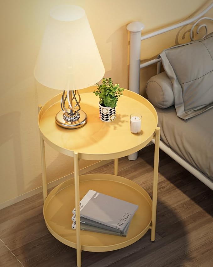 EKNITEY 2 Tier Side Table - Metal end Table Waterproof Small Sofa Coffee Side Tables Bedroom Indoor Outdoor with Removable Tray for Living Room Bedroom Balcony and Office-NeatNest