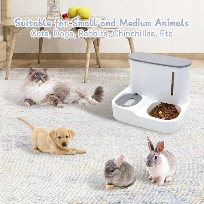 Kathson Automatic 2 in 1 Cat Feeder and Water Dispenser, Gravity Feed Pet Feeder for Indoor & Outdoor Cats (Grey)-NeatNest