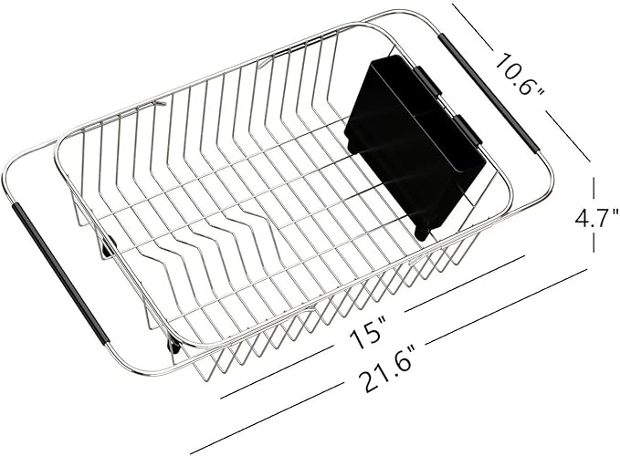 Adjustable Over Sink Dish Rack Stainless Steel Dish Drying Rack On Counter or in Sink, Rustproof