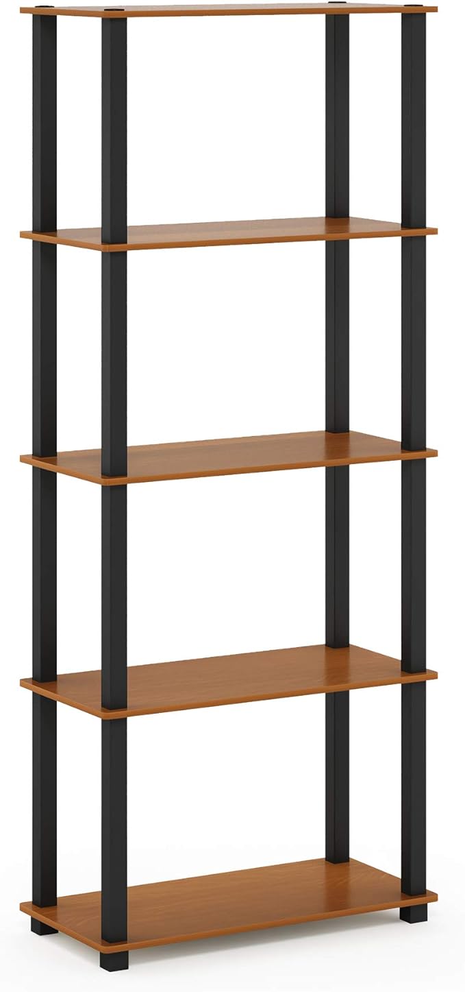 Furinno Turn-N-Tube 5-Tier Multipurpose Shelf / Display Rack / Storage Shelf / Bookshelf, Square Tubes, Light Cherry/Black-NeatNest
