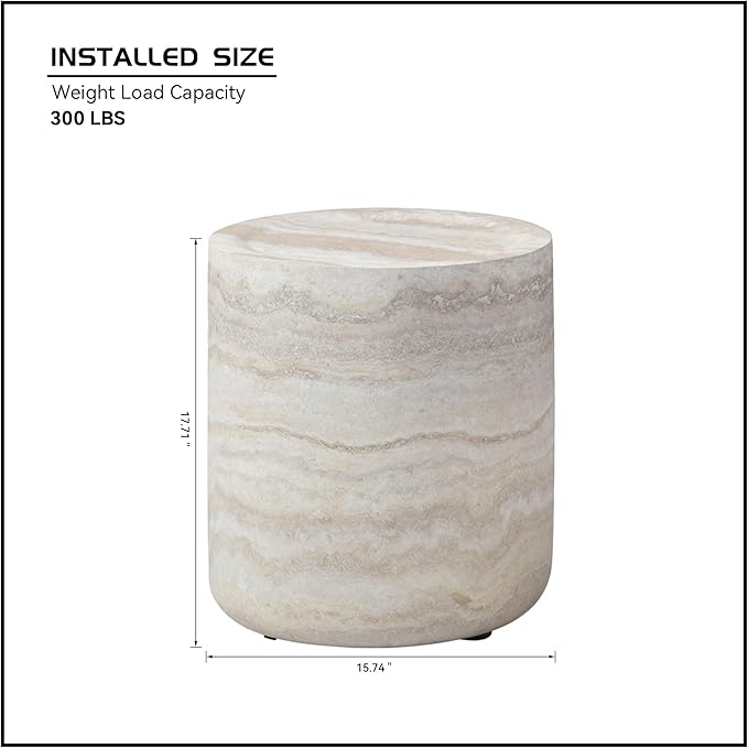 Marble Coffee Table, Modern Round Coffee Table, Circle Drum Coffee Tables, Fiberglass Center End Table for Living Room Apartment Office, No Assembly (15.74" Faux Marble)