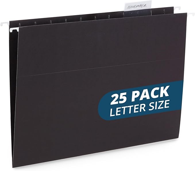 Blue Summit Supplies Hanging File Folders, 25 Reinforced Hang Folders, Designed for Home and Office Color Coded File Organization, Letter Size, Black, 25 Pack-NeatNest