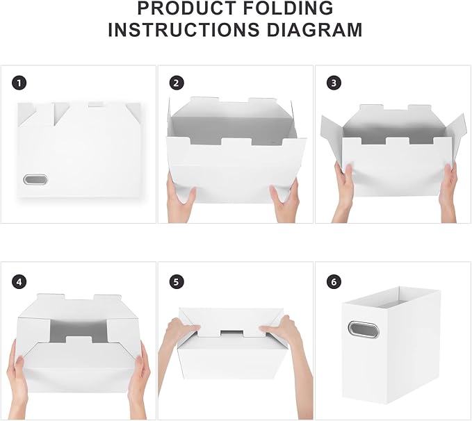 Oterri File Organizer, 2 Packs Small Storage Box, Cardboard File Folder Organizer, Collapsible File Box for Hanging File Folders Letter Size, Portable Filing Organizer with Handle(White)