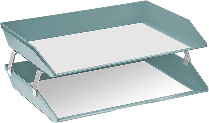 Acrimet Facility 2 Tier Letter Tray, Side Load, Letter Size/A4, Desktop File Organizer, Plastic (Solid Green Color)-NeatNest