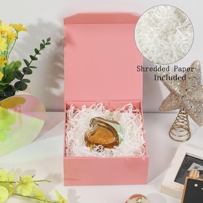 6 Pcs Small Pink Gift Box 6x6x3 Inch Magnetic Gift Box Small Magnetic Box with Crinkle Paper Pink Small Gift Box with Shredded Paper Luxury Gift Boxes with Lids for Presents-NeatNest
