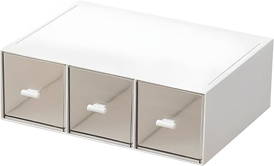 Desk Drawer Organizer, Stackable Storage Drawers, Plastic Compact Desk Storage Box Great for Office School Home Small Space - Large 3 Drawers (White)-NeatNest
