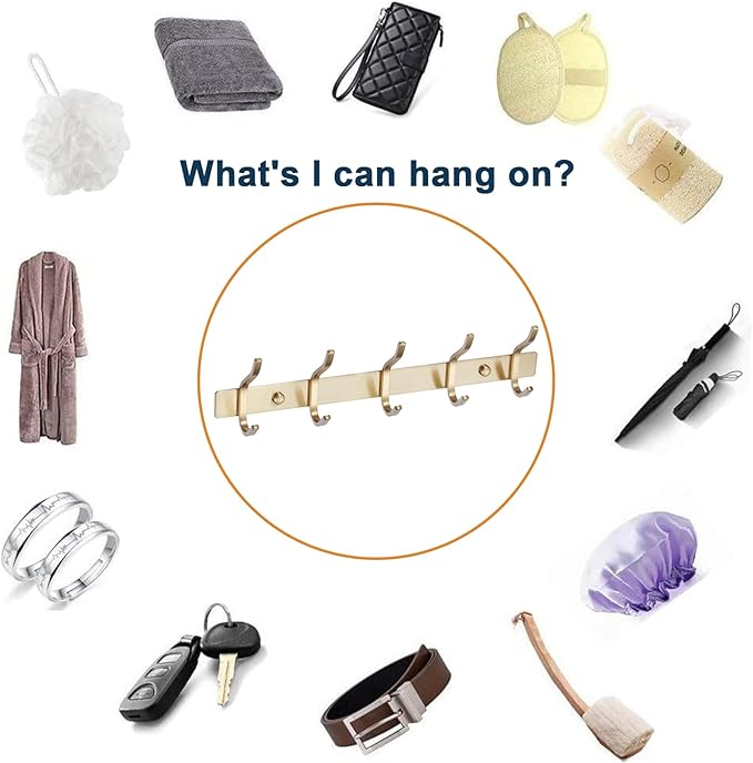 AZW Coat Rack Wall Mount,Heavy Duty Stainless Steel Metal Coat Hooks Hanging for Robes Bags Keys Hat Clothes and Bathroom Door Towels Hanger(Brusshed Brass Gold 4 Hooks)-NeatNest