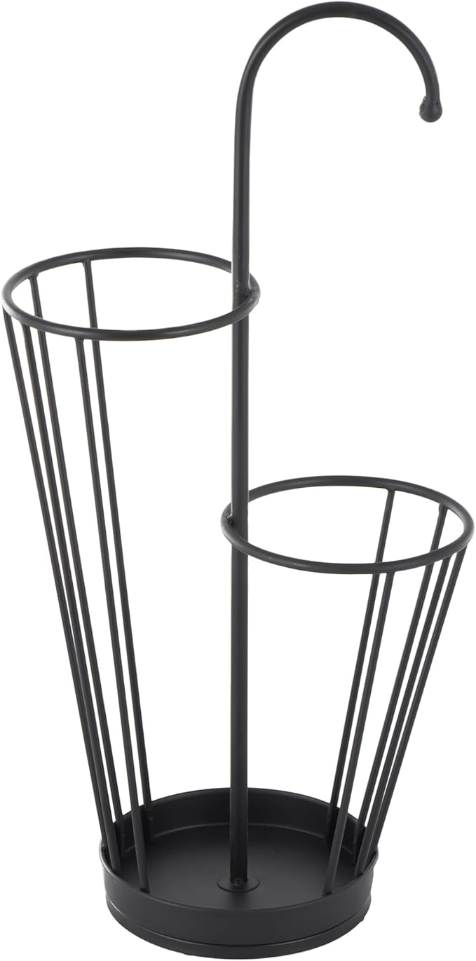 Deco 79 Metal Umbrella Stand 2 Section with Umbrella Shaped Handle, 13" x 8" x 27", Black-NeatNest