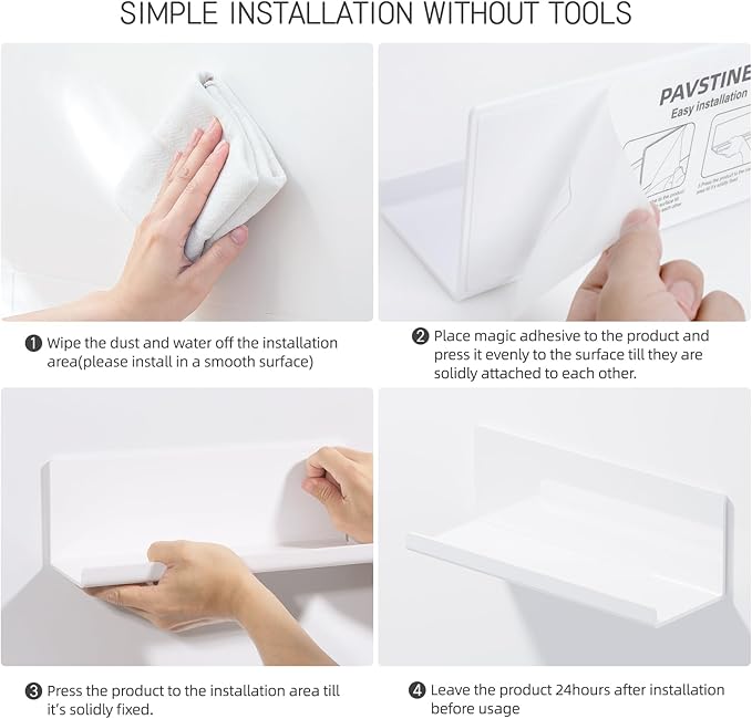 Acrylic Wall Floating Shelves Set of 2, Wall Shelves White 12 Inch Adhesive Wall Organizer Adhesive Shelf for Bathroom, Kitchen, Bedroom, Office, Gaming Room, No Damage, No Drill-NeatNest