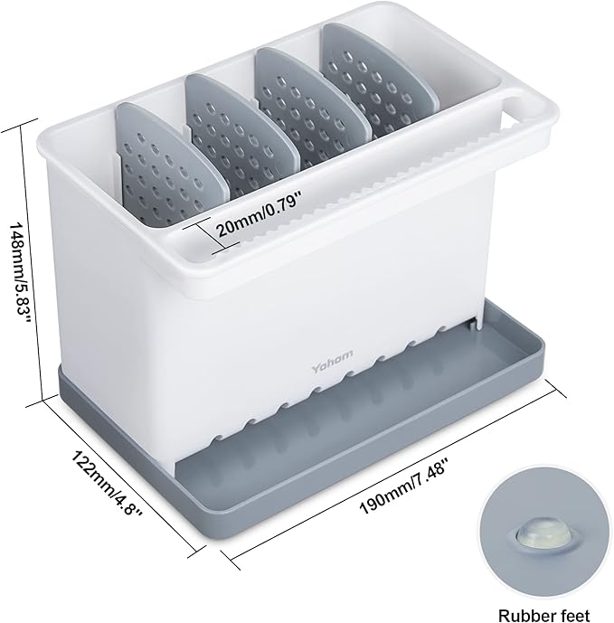 YOHOM Sink Brush Holder for Kitchen Sink Sponge Caddy Countertop Organizer Plastic Dish Scrubber Holder with Dividers-NeatNest