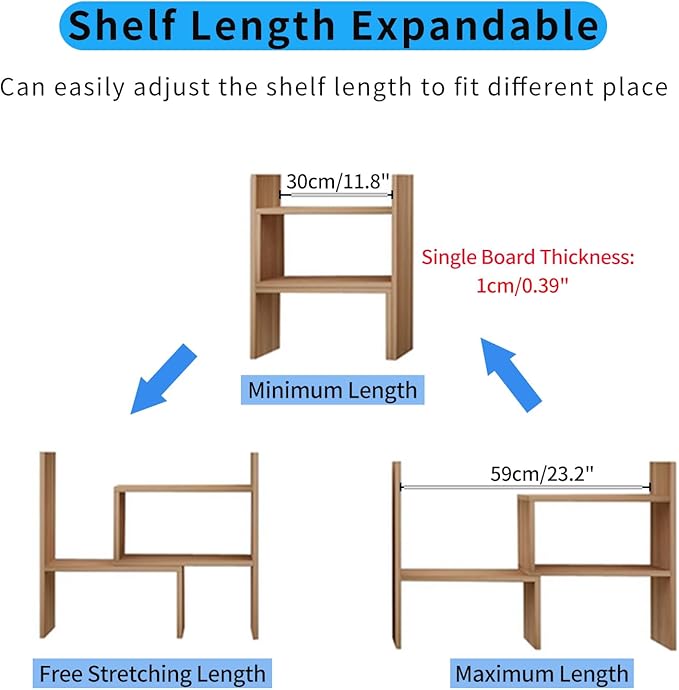 Desktop Shelf Organizer, Adjustable Wood Office Storage Rack, Counter Display Small Bookshelf for Home/Office/School(Light Walnut)-NeatNest