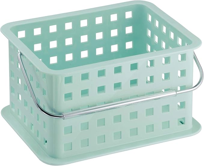 iDesign Spa BPA-Free Plastic Small Stackable Basket with Handle - 9.25" x 7" x 5", Mint-NeatNest